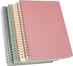 Yansanido Cuaderno de espiral, 4 unidades, 4 colores, tamaño A5, tapa dura de plástico grueso, 0.315 in, papel rayado, 80 hojas (160 páginas), diario para suministros escolares y de oficina (4
