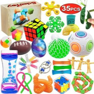 Juguetes Scientoy para inquietud, 35 piezas, juguete sensorial para déficit de atención, trastorno obsesivo-compulsivo, niños autistas, adultos, ansiedad, autismo, para aliviar el estrés y antiansiedad, con temporizador de movimiento, perfecto para recompensa de aula, con caja de regalo