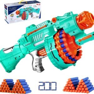 Pistola de juguete eléctrica automática de juguete con 200 balas de espuma, tambor giratorio de 20 dardos, pistolas de juguetes motorizadas para niños de 6 a 12 años, regalos de cumpleaños de Navidad