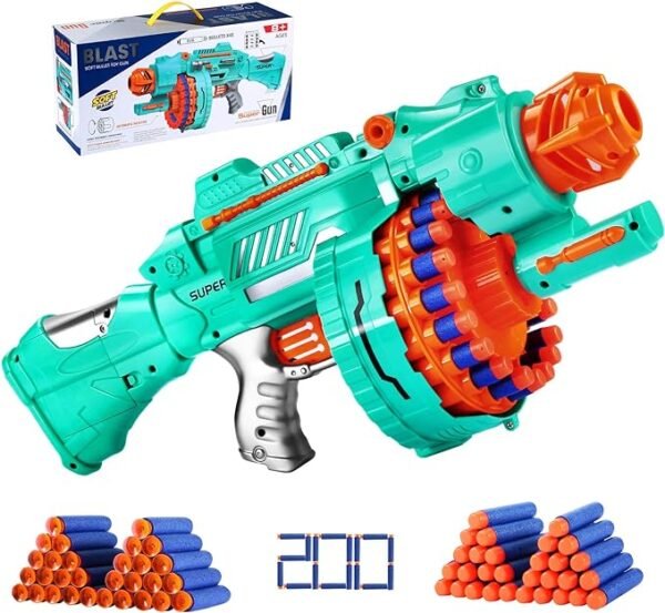 Pistola de juguete eléctrica automática de juguete con 200 balas de espuma, tambor giratorio de 20 dardos, pistolas de juguetes motorizadas para niños de 6 a 12 años, regalos de cumpleaños de Navidad