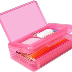 Caja de lápices de plástico, estuche de lápices de gran capacidad, cajas de lápices de doble capa para niños y adultos, estuche de lápices de colores, caja de almacenamiento duro con tapa