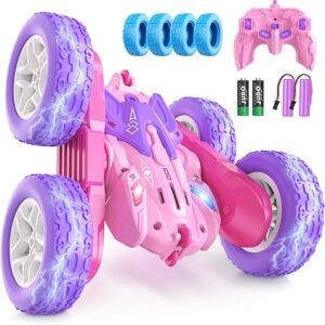 Coche de control remoto, 360 vueltas giratorias de acrobacias a control remoto, auto RC de doble cara con luces LED, nueva actualización de 2.4 Ghz todo terreno recargable, juguete eléctrico