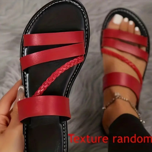 Women's Braided Flat Slide Sandals, Open Toe Faux Leather Non Slip Shoes, Casual Outdoor Beach Slides for Holiday - Image 4
