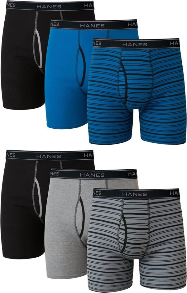 Hanes Calzoncillos tipo bóxer para hombre, ropa interior de algodón suave y transpirable con cintura ComfortFlex, paquete múltiple