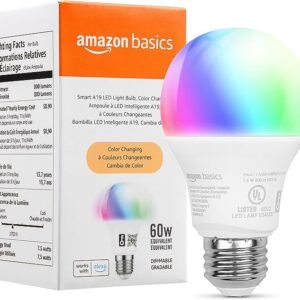 Bombilla LED inteligente A19, Wi-Fi de 2.4 GHz, 7.5 W (equivalente a 60 W) 800 lm, funciona solo con Alexa, paquete de 1, multicolor