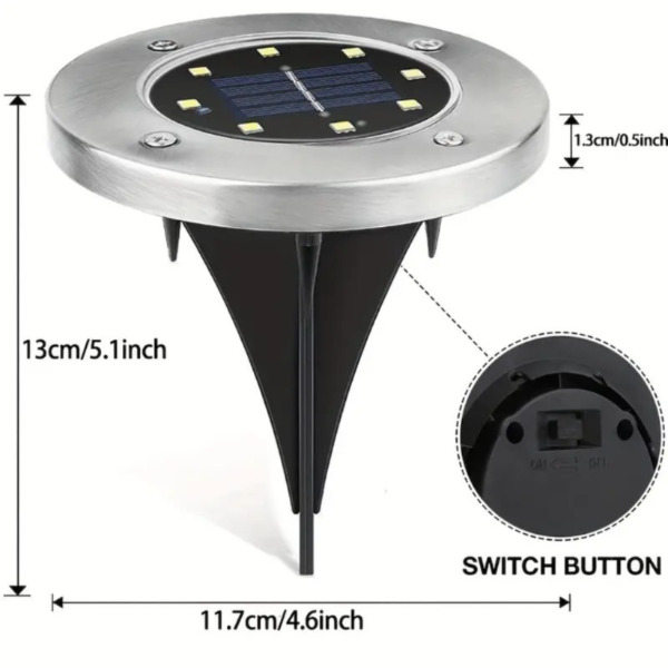 4/8pcs Solar Powered LED Ground Spot Lights - Recessed Polished Stainless Steel Lamp with 8 LEDs, Detachable, Semi-Flush Mount, Nickel Battery, and Installation Hardware - Energy-Efficient Pathway Lighting for Yard, Walkway, Patio, and Lawn - Image 7