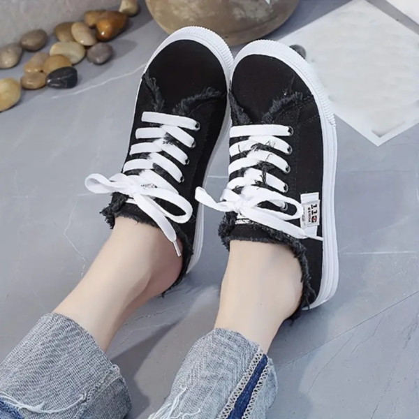 Trendy Solid Color Canvas Shoes Platform Round Toe All-match Lace Up Breathable Slip On Shoes, Casual Versatile Summer Sneakers, Women's Footwear - Image 2