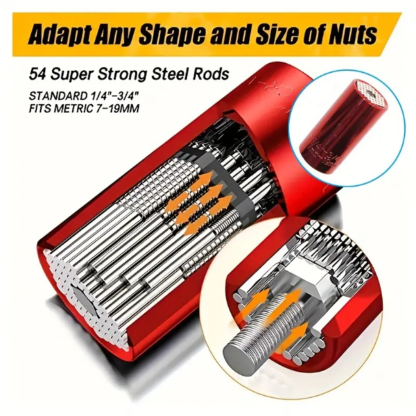 2pcs Universal Socket Wrench 7-19mm Professional Sockets Portable Tools Set Hand Multi-function Wrench Repair Kit With Power Drill & Ratchet Wrench Adapter Chrome Steel - Image 2