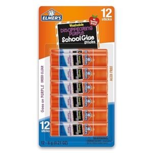 Elmer's - Barras de pegamento escolar color púrpura que se desvanece, lavables, 0.21 onzas (6 gramos), 12 unidades