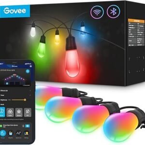 Govee RGBIC - Tira de luces inteligentes para exteriores, color blanco cálido de 96 pies (2 cuerdas de 48 pies), bombillas LED de Pascua, luces de patio WiFi funcionan con Alexa, control