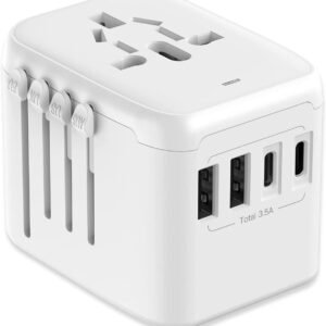 VYLEE Universal International Power Travel Plug Adapter, 5 in 1 European Travel Plug Adapter W/ 3.5A 2xUSB-A and 2xUSB C Wall Charger and Worldwide AC Outlet for Europe USA UK AUS Asia