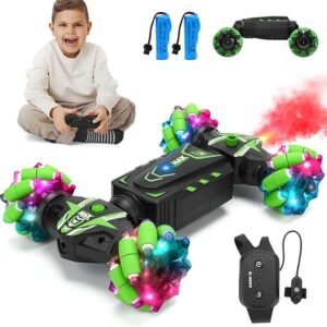 Coche de control remoto, 4WD 2.4Ghz RC Cars Stunt Car Toy RC Car con vapor de niebla en aerosol, sensor de gestos de mano RC Stunt Car con luces música, vehículo transformado RC todo terreno, camiones