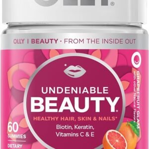 OLLY Undeniable Beauty Gomitas de belleza para el cabello, piel, uñas, con biotina, vitamina C, queratina, suplemento masticable, sabor toronja, suministro para 30 días, 60 piezas