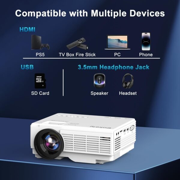 2024 Projector with 100" Projector Screen, Mini Projector Bluetooth, Latest 1080P Full HD Outdoor Movie Projector, Compatible with TV Stick, Video Games, HDMI, USB, Smartphone - Image 2