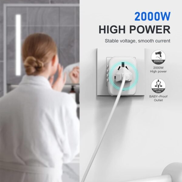 VYLEE Universal International Power Travel Plug Adapter, 5 in 1 European Travel Plug Adapter W/ 3.5A 2xUSB-A and 2xUSB C Wall Charger and Worldwide AC Outlet for Europe USA UK AUS Asia - Image 2