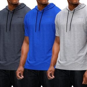 DEVOPS Paquete de 3 camisetas con capucha para hombre, manga corta, pesca, senderismo, correr, entrenamiento