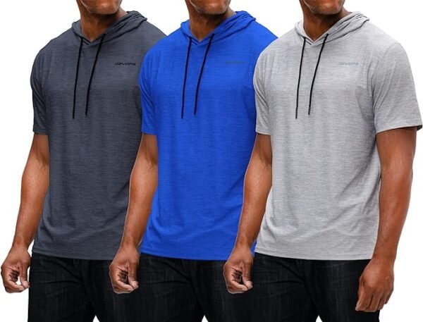 DEVOPS Paquete de 3 camisetas con capucha para hombre, manga corta, pesca, senderismo, correr, entrenamiento