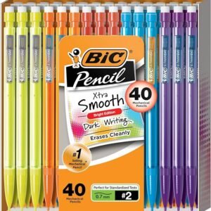BIC Lápices mecánicos Xtra-Smooth con borradores (MPCE40-BLK), punta media de edición brillante (0.027 pulgadas), paquete de 40 unidades, lápices mecánicos a granel para la escuela, regalos perfectos