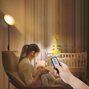 JOOFO Lámpara de pie, 30 W/2400 lm, luz LED cielo, moderna, 3 temperaturas de color, súper brillante, luz de poste alto con control remoto y táctil para sala de estar, dormitorio, oficina (negro)