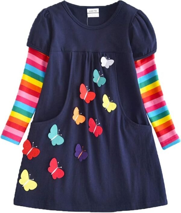 VIKITA Winter Girls Dresses Long Sleeve Clothes School Outfits for Kids 2-12 YearsAbout this item Vikita Store Girls dresses with pocket The fabric is incredibly soft and comfortable Machine washable, temperature below 86°F Notice: In the product description, it is suggested to see the following size chart. If you want your daughter to wear the dress for a longer time, please choose a larger size.