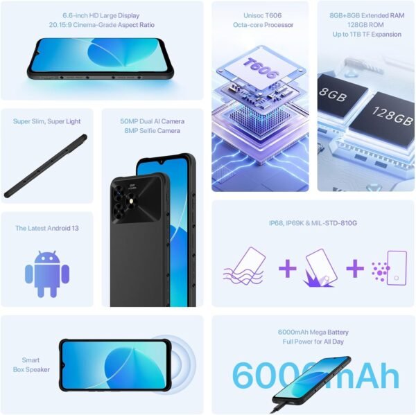 UMIDIGI G5 Mecha Rugged Unlocked Cell Phone, Android 13（8+128GB） Smartphones, 6000 mAh Battery,Dual sim Mobile Phones，50MP Ultra-Clear Camera Cellphone - Image 8