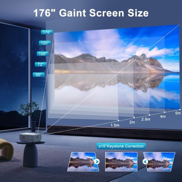 2024 Projector with 100" Projector Screen, Mini Projector Bluetooth, Latest 1080P Full HD Outdoor Movie Projector, Compatible with TV Stick, Video Games, HDMI, USB, Smartphone - Image 3