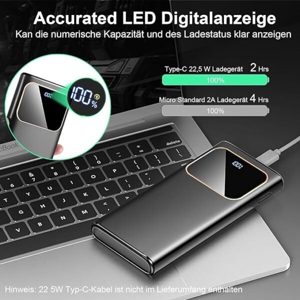 Cargador portátil de carga rápida, batería de 10000 mAh 22.5 W con pantalla LED de entrada y salida USB-C, PD 3.0 QC 4.0 teléfono externo Powerbank para iPhone, Samsung, etc Smartphones y todos los - Image 3
