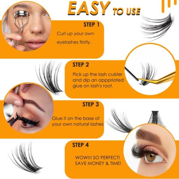 Lash Clusters Fluffy Lash Extensions Natural Individual Lashes Cluster Lashes D Curl 9-16mm mix Eyelash Clusters Faux Cils Extension Mink False Eyelashes Diy Eyelash Extensions (260-40D-0.07D-mix 9-16mm) - Image 2