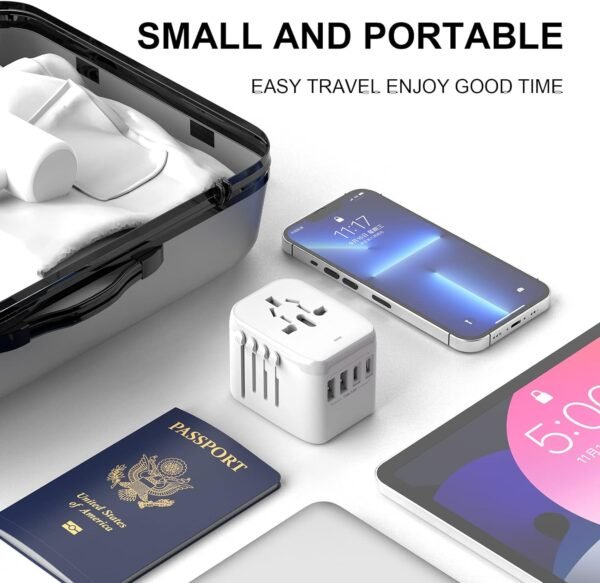 VYLEE Universal International Power Travel Plug Adapter, 5 in 1 European Travel Plug Adapter W/ 3.5A 2xUSB-A and 2xUSB C Wall Charger and Worldwide AC Outlet for Europe USA UK AUS Asia - Image 3