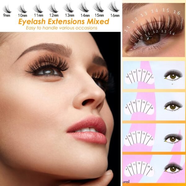 Lash Clusters Fluffy Lash Extensions Natural Individual Lashes Cluster Lashes D Curl 9-16mm mix Eyelash Clusters Faux Cils Extension Mink False Eyelashes Diy Eyelash Extensions (260-40D-0.07D-mix 9-16mm) - Image 4