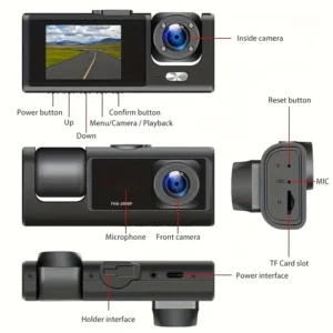 3-Channel Dash Cam with 1080P IR Night Vision, Loop Recording, and 2 IPS Screen - Protect Your Car with Enhanced Security