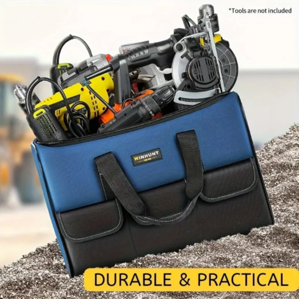 Heavy Duty Tool Bag With Wide Mouth For Tool Storage, Carrier And Organizer, Tool Bag For Men, Wide Mouth Tool Bag With Inside Pockets - Image 4