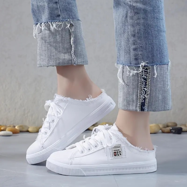 Trendy Solid Color Canvas Shoes Platform Round Toe All-match Lace Up Breathable Slip On Shoes, Casual Versatile Summer Sneakers, Women's Footwear - Image 4