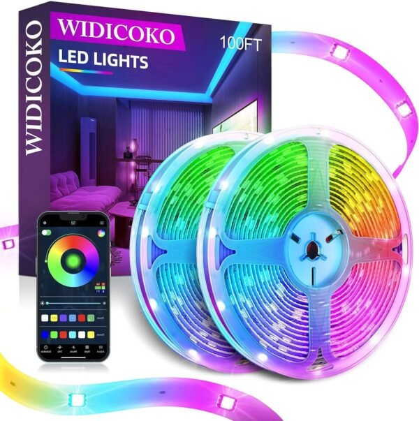 LED Lights for Bedroom, 100ft(2 Rolls of 50ft) LED Strip Lights, Music Sync Color Changing Led Lights with APP & IR Remote Control for Bedroom Room Home Decor Party (100ft-2r)