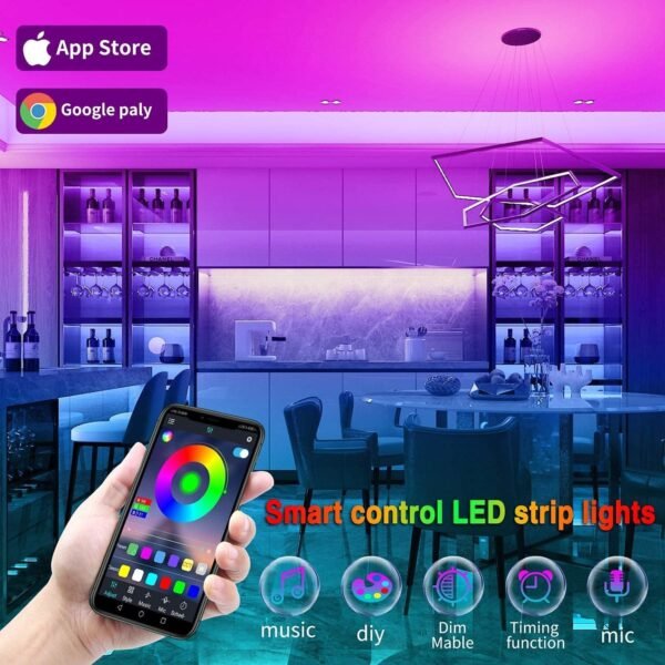 Tenmiro Led Lights for Bedroom 100ft(2 Rolls of 50ft) Smart Music Sync Color Changing LED Strip Lights with App and Remote Control RGB LED Strip, LED Lights for Room Home Party Decoration - Image 6