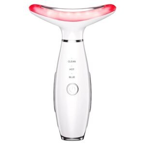 Masajeador de belleza 3 en 1 para cara y cuello, basado en LED de triple acción, tecnologías térmicas y de vibración para el cuidado de la piel, mejorar, reafirmar, apretar y suavizar