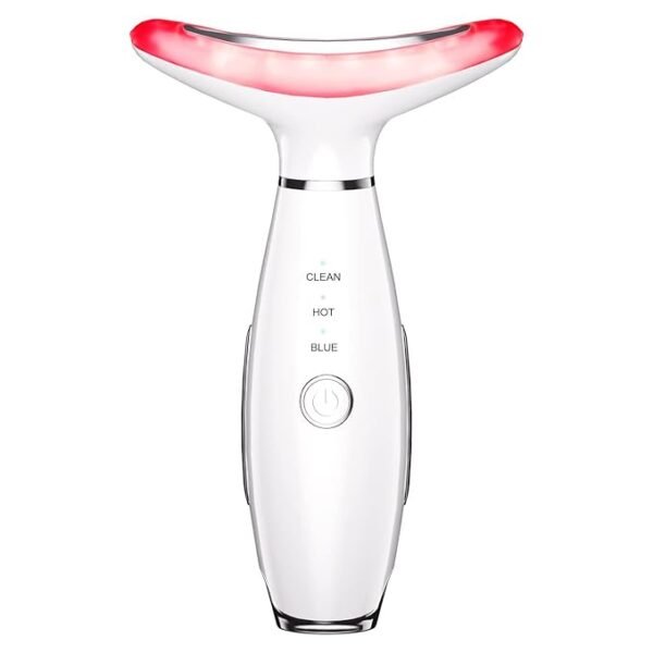 Masajeador de belleza 3 en 1 para cara y cuello, basado en LED de triple acción, tecnologías térmicas y de vibración para el cuidado de la piel, mejorar, reafirmar, apretar y suavizar