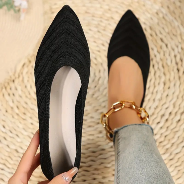 Women's Pointed Toe Flat Shoes, Solid Color Knitted Slip On Shoes, Casual Breathable Ballet Flats - Image 5