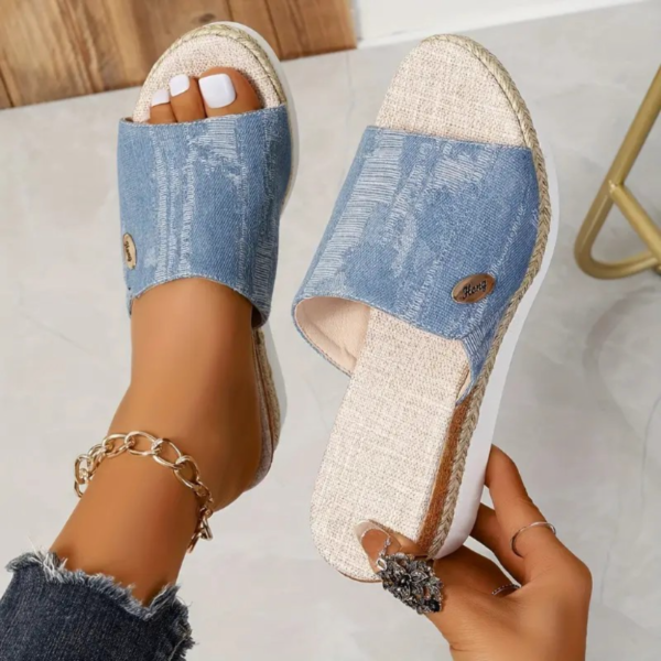Women's Solid Color Platform Sandals, Slip On Comfy Summer Slides Shoes, Versatile Wedge Casual Shoes - Image 2
