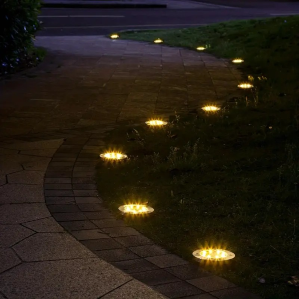4/8pcs Solar Powered LED Ground Spot Lights - Recessed Polished Stainless Steel Lamp with 8 LEDs, Detachable, Semi-Flush Mount, Nickel Battery, and Installation Hardware - Energy-Efficient Pathway Lighting for Yard, Walkway, Patio, and Lawn - Image 5