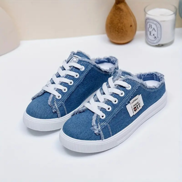 Trendy Solid Color Canvas Shoes Platform Round Toe All-match Lace Up Breathable Slip On Shoes, Casual Versatile Summer Sneakers, Women's Footwear - Image 3
