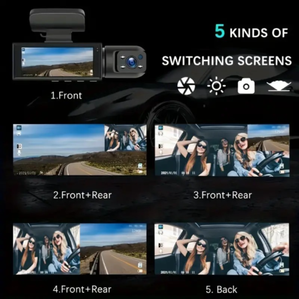 1080P Dual Camera Dash Cam For Cars With IR Night Vision, Loop Recording, And Wide Angle Lens - 3.16 Inch IPS Screen - Image 2