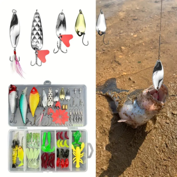 78pcs Fishing Lure Tackle Set, Including Crankbait Minnow Sequin Spinner Hard/Soft Bait, Hook Sinker, Swivel Ring And More - Image 5