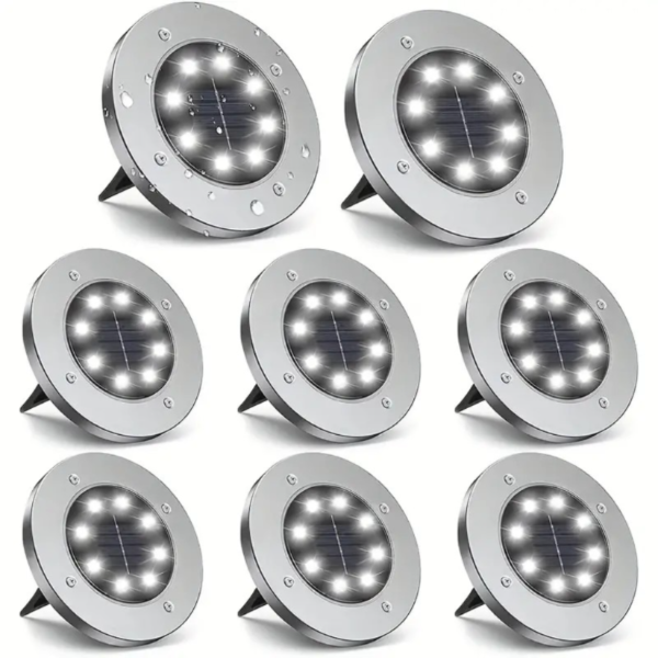 4/8pcs Solar Powered LED Ground Spot Lights - Recessed Polished Stainless Steel Lamp with 8 LEDs, Detachable, Semi-Flush Mount, Nickel Battery, and Installation Hardware - Energy-Efficient Pathway Lighting for Yard, Walkway, Patio, and Lawn - Image 2