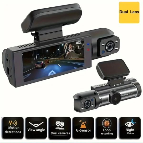 1080P Dual Camera Dash Cam For Cars With IR Night Vision, Loop Recording, And Wide Angle Lens - 3.16 Inch IPS Screen