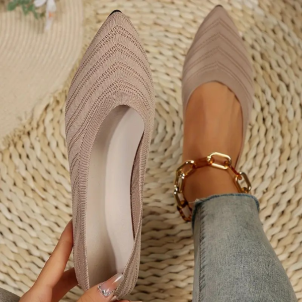Women's Pointed Toe Flat Shoes, Solid Color Knitted Slip On Shoes, Casual Breathable Ballet Flats - Image 6