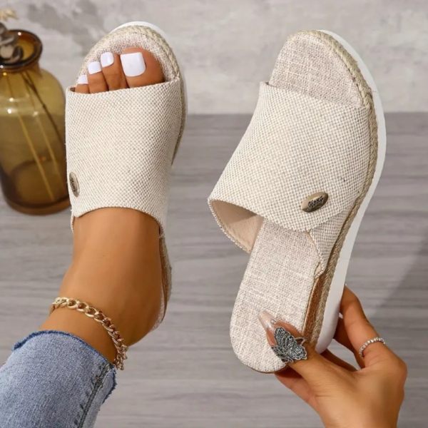 Women's Solid Color Platform Sandals, Slip On Comfy Summer Slides Shoes, Versatile Wedge Casual Shoes - Image 4