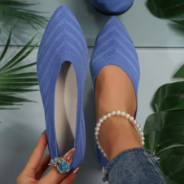 Women's Pointed Toe Flat Shoes, Solid Color Knitted Slip On Shoes, Casual Breathable Ballet Flats - Image 2