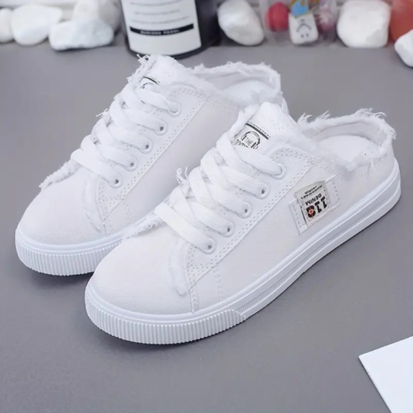 Trendy Solid Color Canvas Shoes Platform Round Toe All-match Lace Up Breathable Slip On Shoes, Casual Versatile Summer Sneakers, Women's Footwear - Image 5