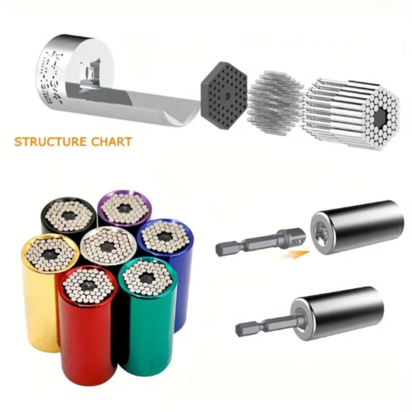 2pcs Universal Socket Wrench 7-19mm Professional Sockets Portable Tools Set Hand Multi-function Wrench Repair Kit With Power Drill & Ratchet Wrench Adapter Chrome Steel - Image 3